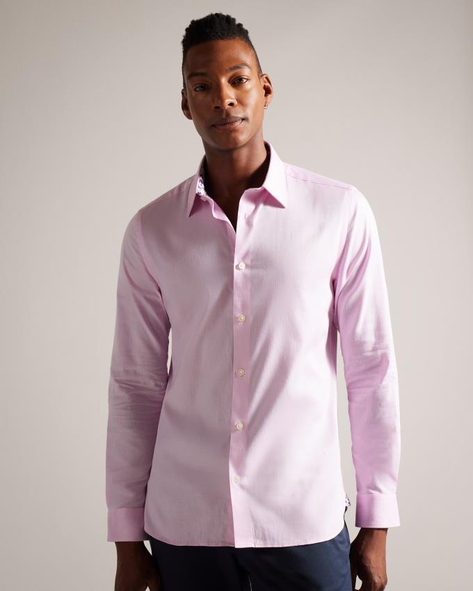 Chemises Ted Baker Long Sleeve Herringbone Rose Clair Homme | IFT-75913748